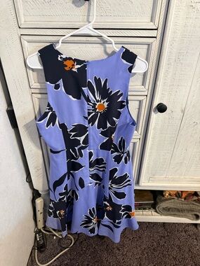 J. Crew Lilac Floral Sleeveless Midi Dress with Black & Orange Accents